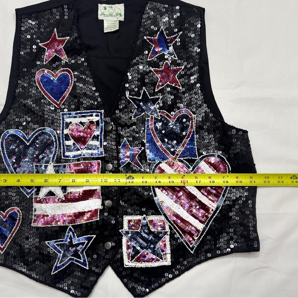 Quacker Factory Med Womens Patriotic, Stars And Stripes, Sequin 4th Of July Vest - Picture 4 of 5
